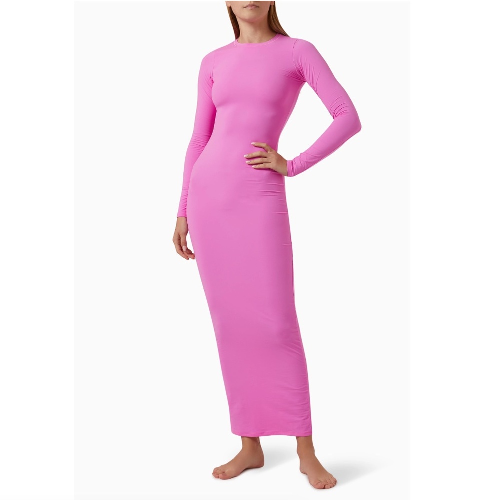 SKIMS Fits Everybody Crew Neck Long Sleeve Dress Neon Orchid Size 2X NWT